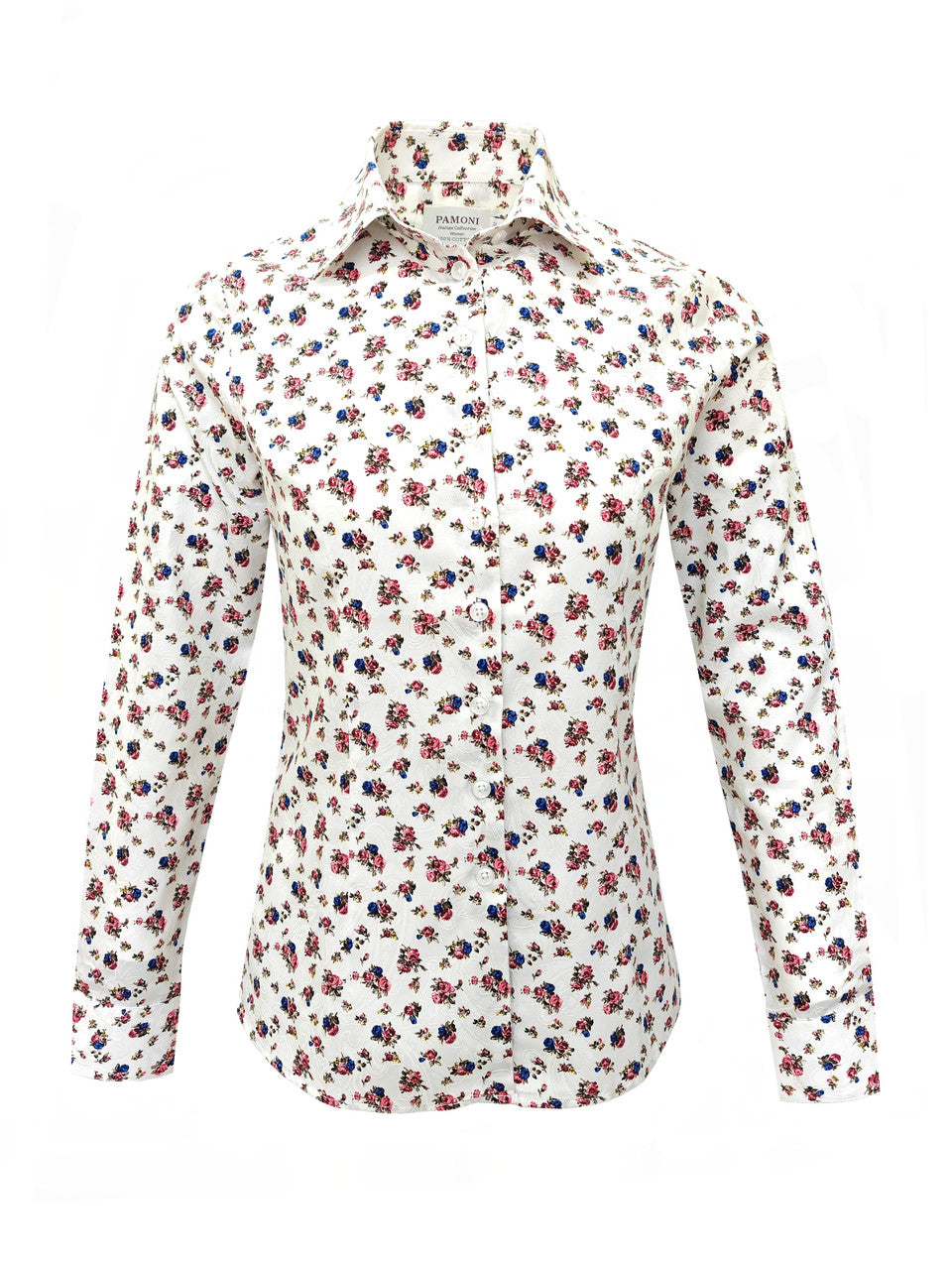 White Pink and Blue Flower Print Women's Shirt
