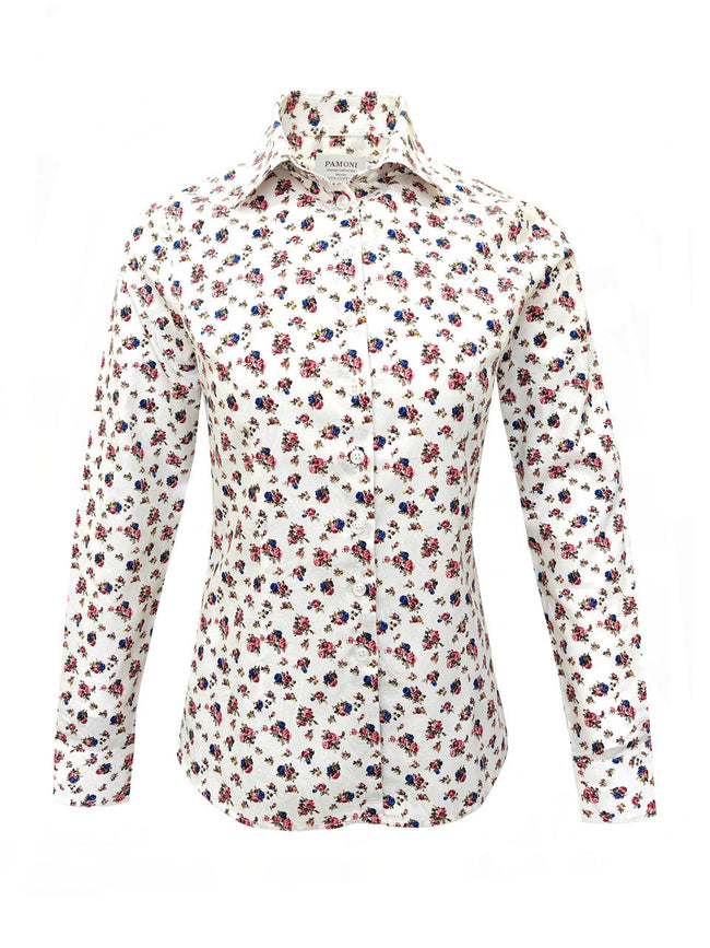 White Pink and Blue Flower Print Women's Shirt