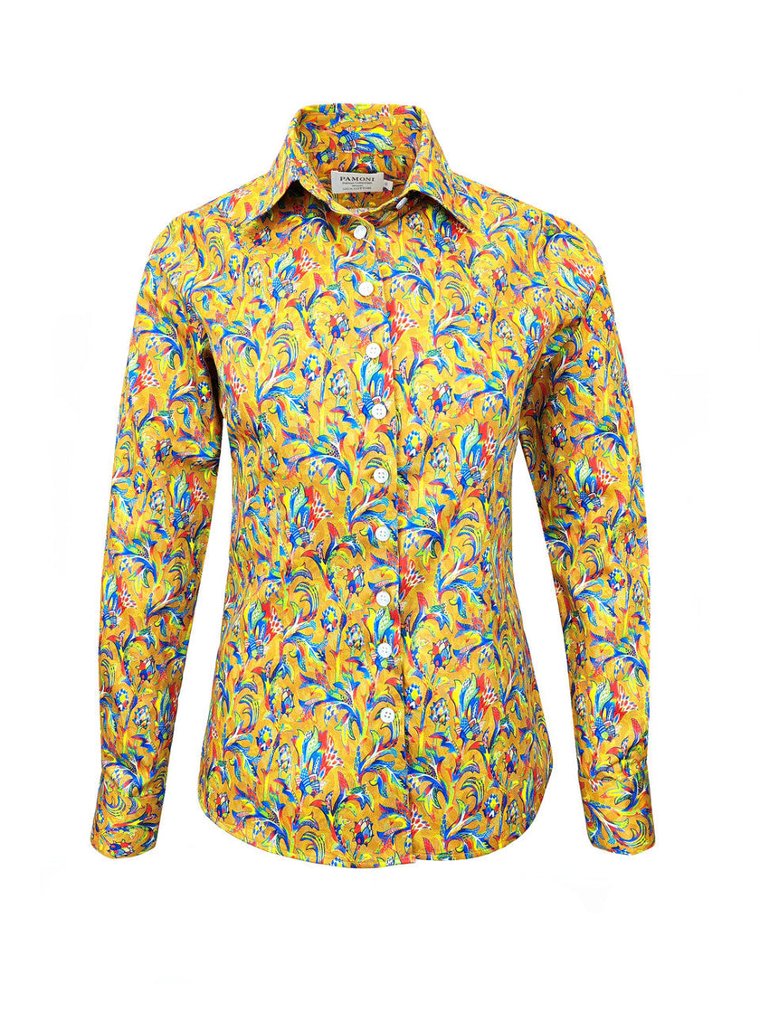 Golden Floral Breeze Women's Fitted Shirt