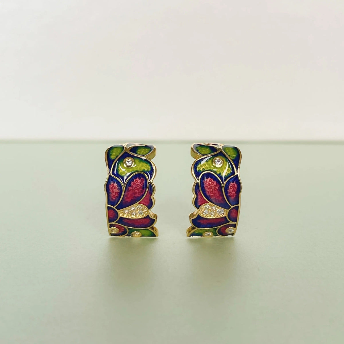 Dahlia Green Enamel Earrings