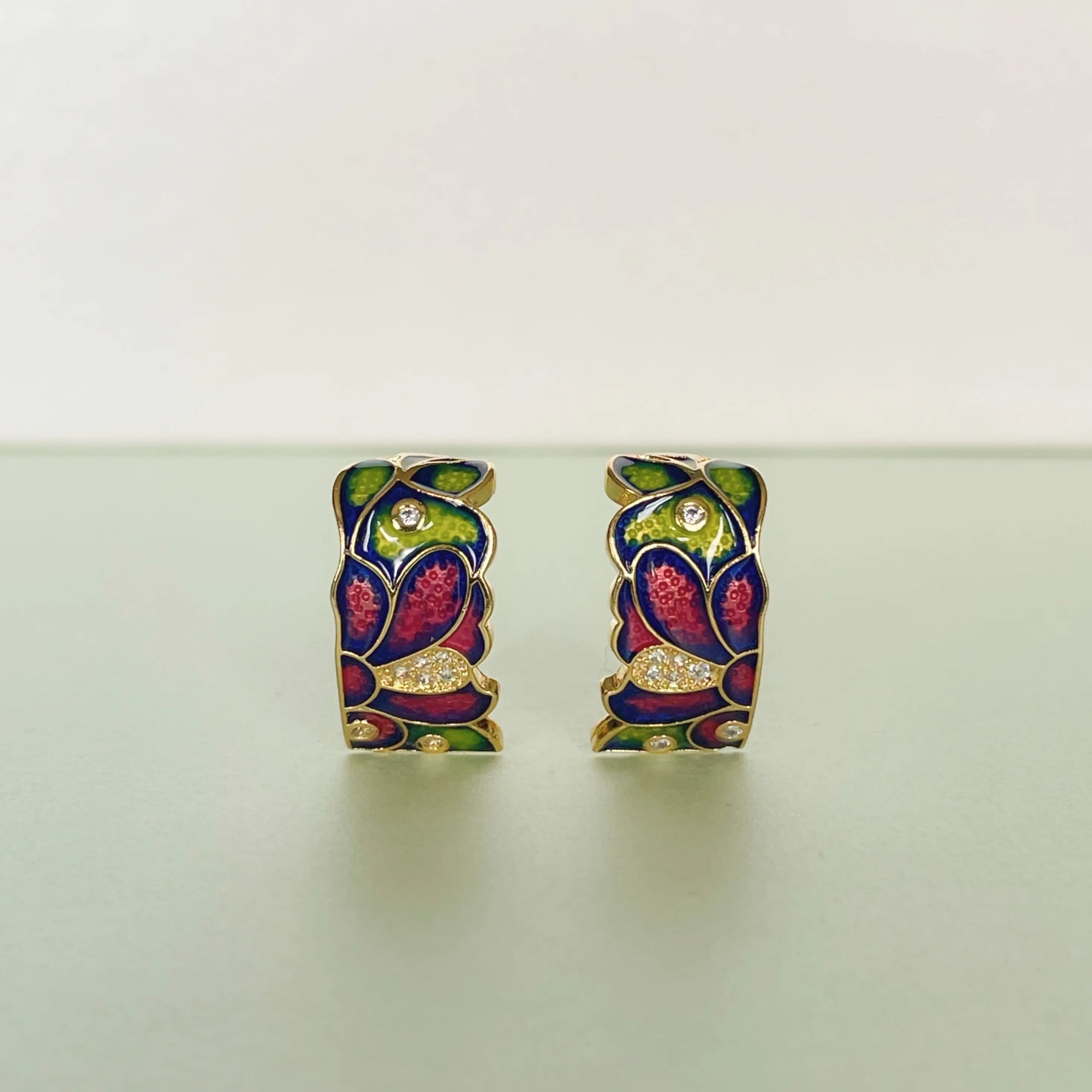 Dahlia Green Enamel Earrings