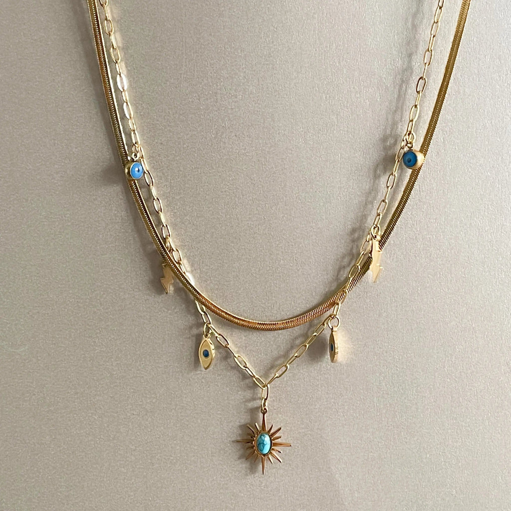 Cleopatra 18k Gold Plated Double Layered Charm Necklace