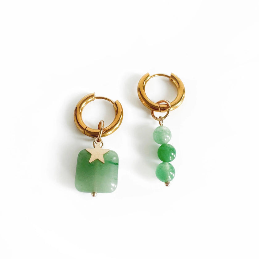 Aretes de aro Alyssa Mismatch Green Charm