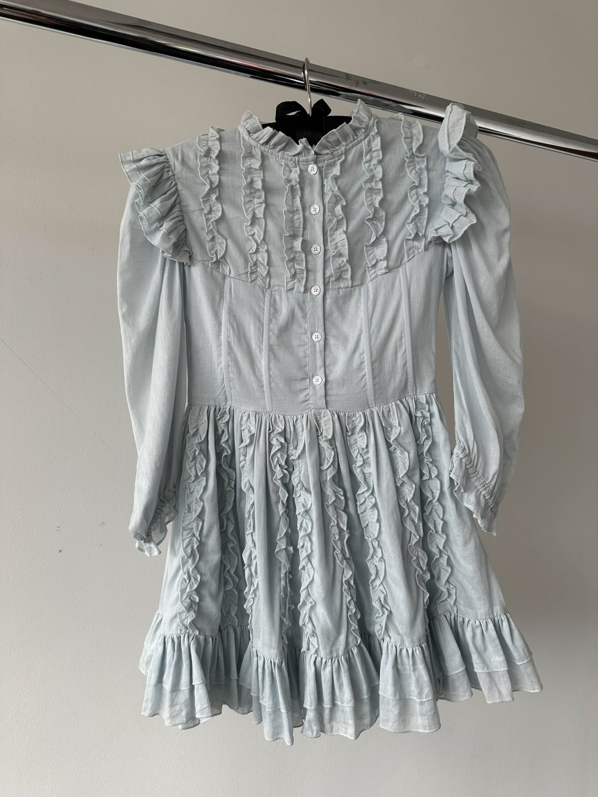 Amy Jane London Blue Annie Ruffle Pleat Detail Puff Sleeve Mini Dress