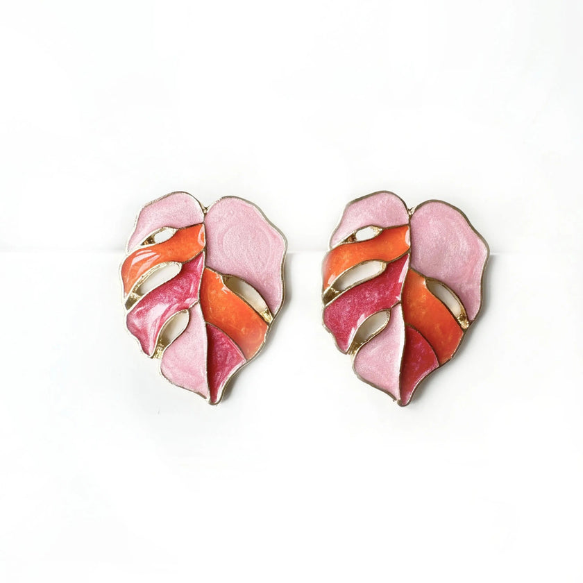 Kehlaani Blush Enamel Monstera Earrings