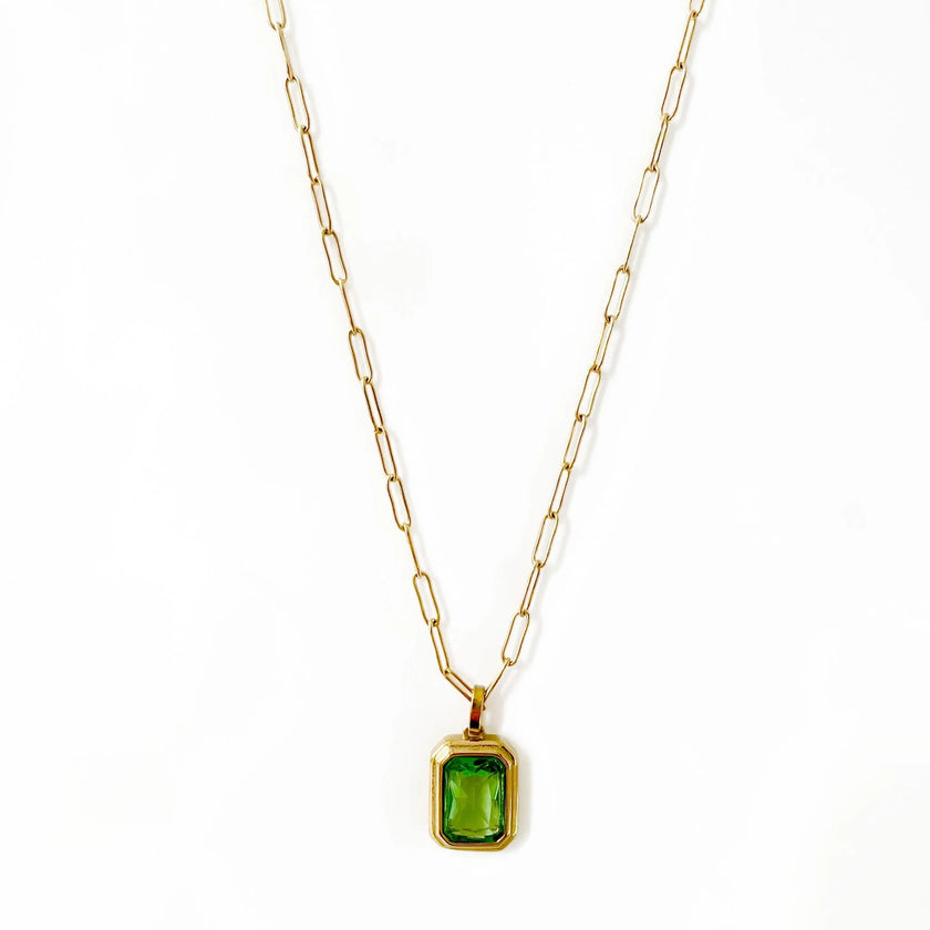 Collar Colgante Elena Luxe con Gema Verde