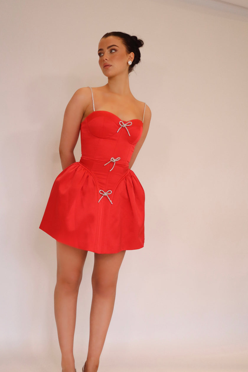 Antoinette Dress in Raspberry Red (Detachable Bows)
