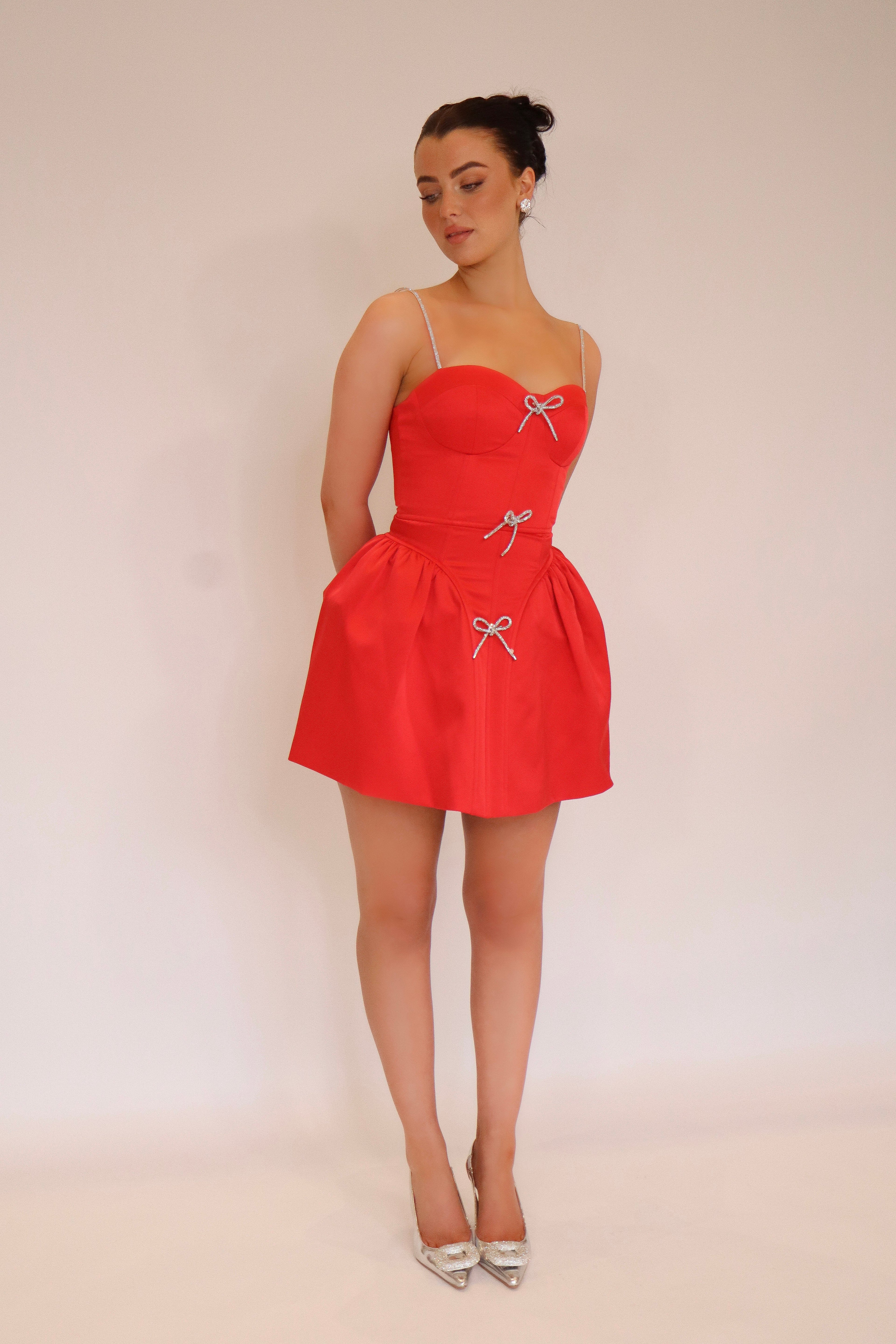 Antoinette Dress in Raspberry Red (Detachable Bows)