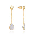 Gold Nugget Studs with Gemstone Drops Moonstone