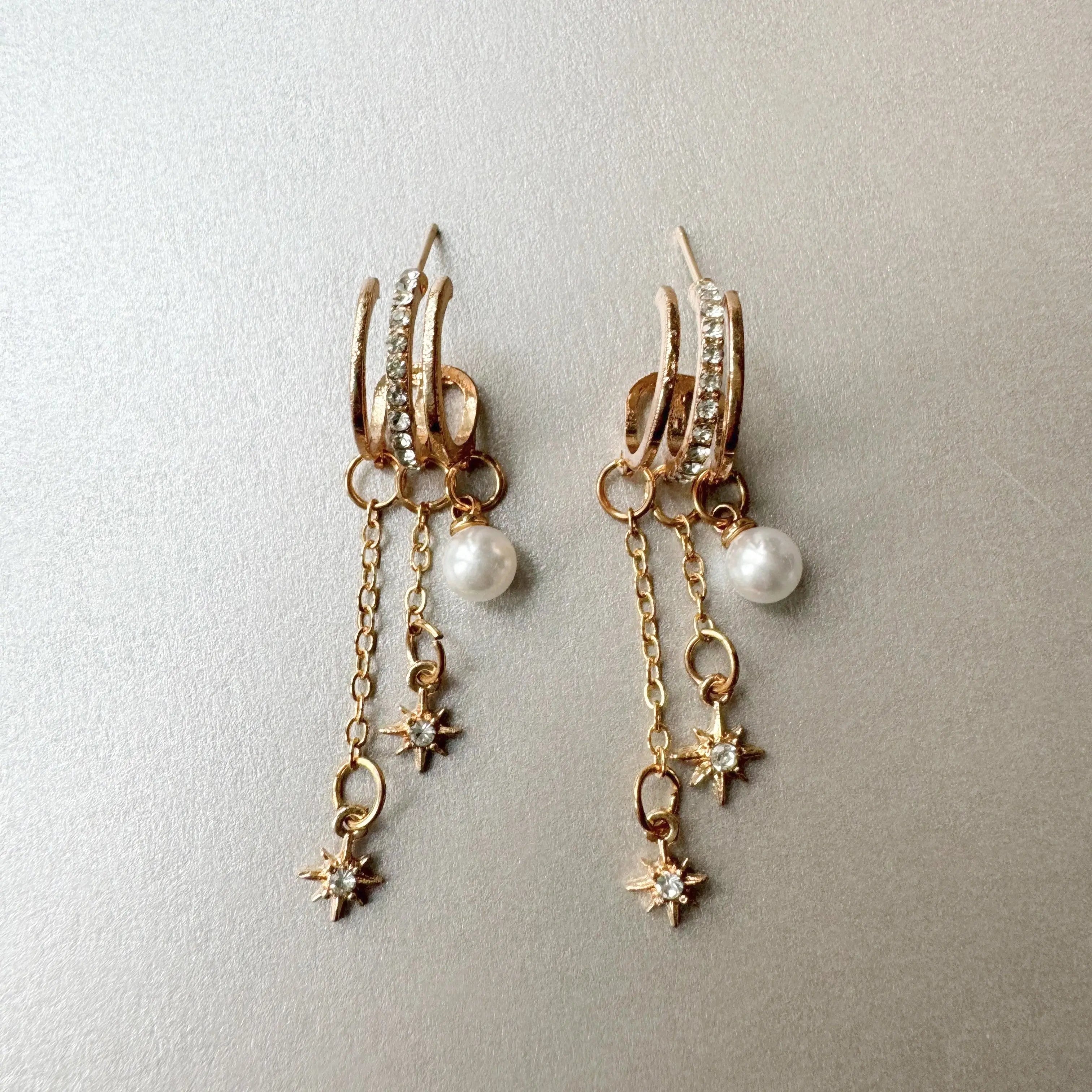 Estella Triple Hoop Celestial Pearl Earrings