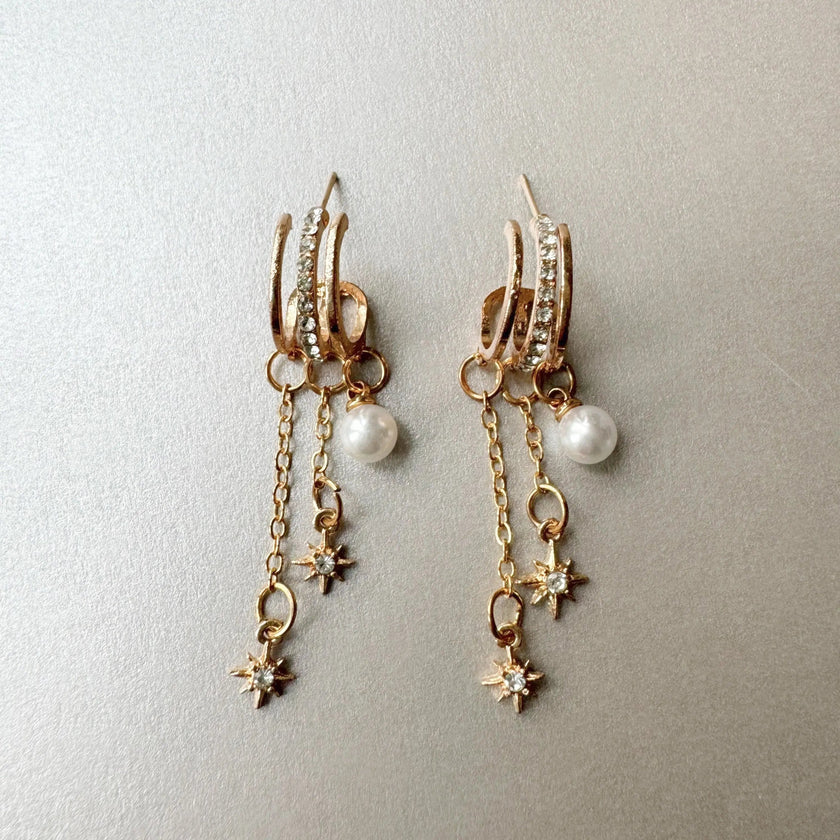 Estella Triple Hoop Celestial Pearl Earrings
