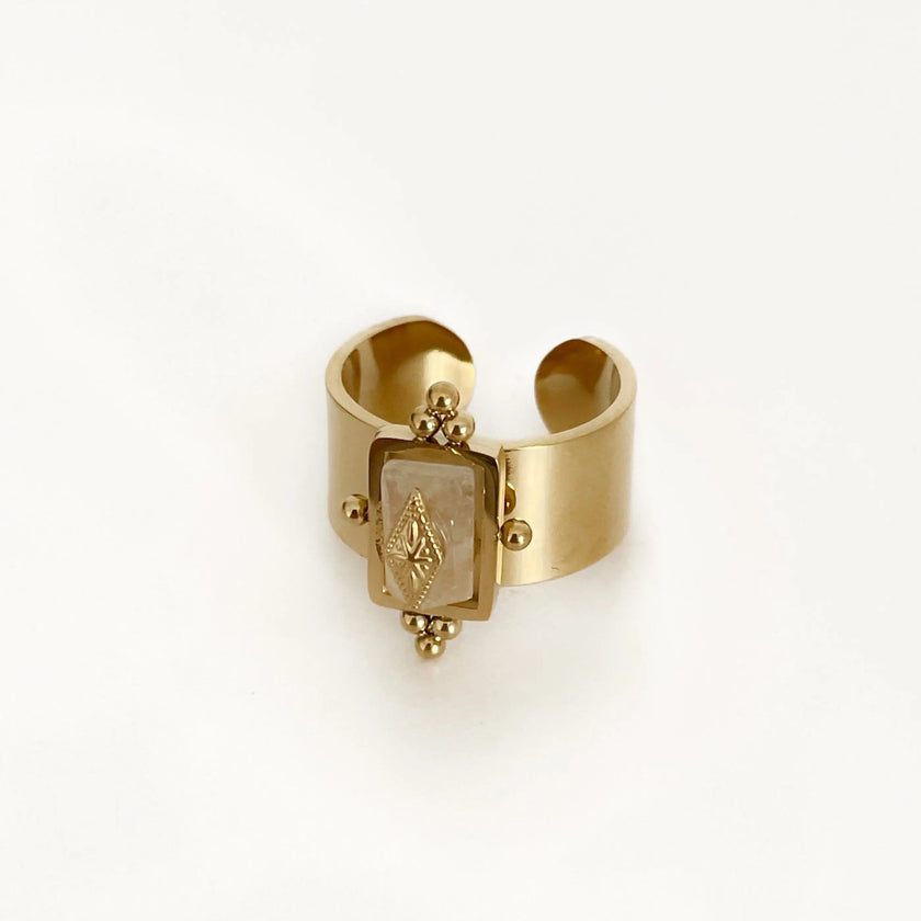 Anillo ancho de cristal irregular con baño de oro de 18 quilates Luna Luxe