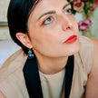 Charis Halfmoon Double Gemstone Earrings Blue Chalcedony & Blue Jade