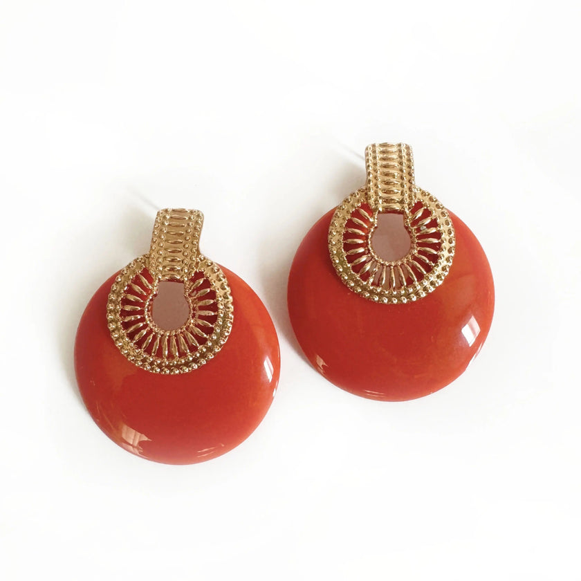 Lulu store statement-øreringe i terracotta-disk