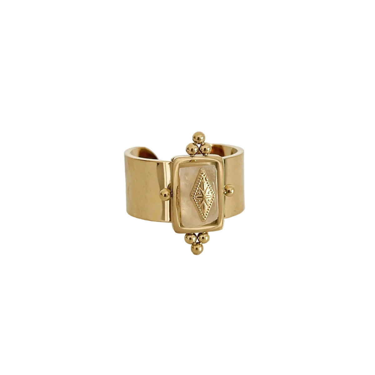 Anillo ancho de cristal irregular con baño de oro de 18 quilates Luna Luxe