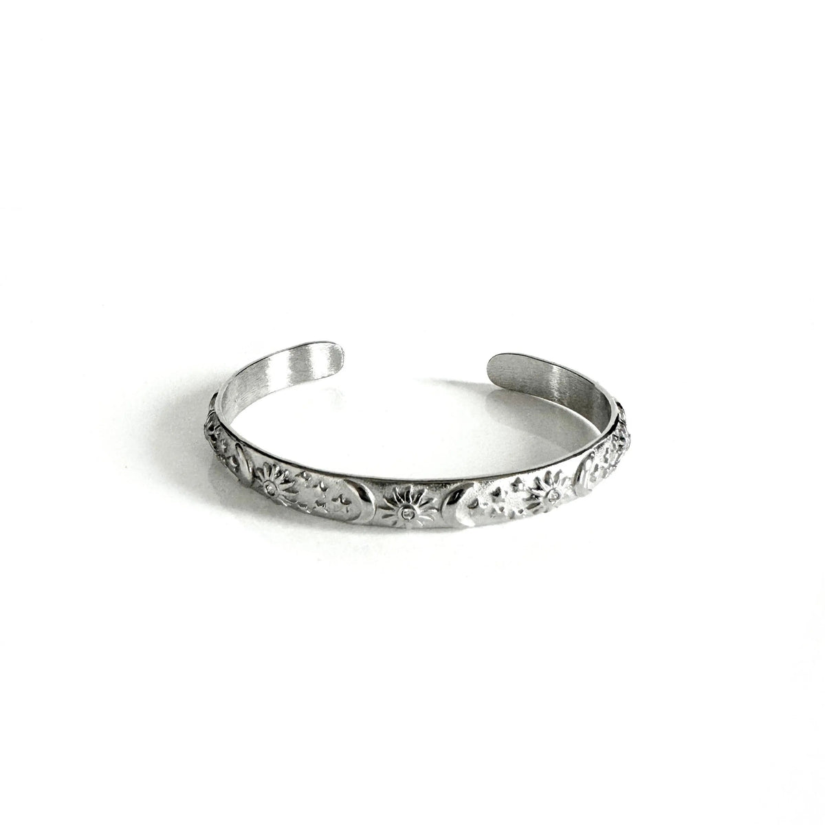 Bracciale rigido Helia Luxe color argento con motivi celestiali