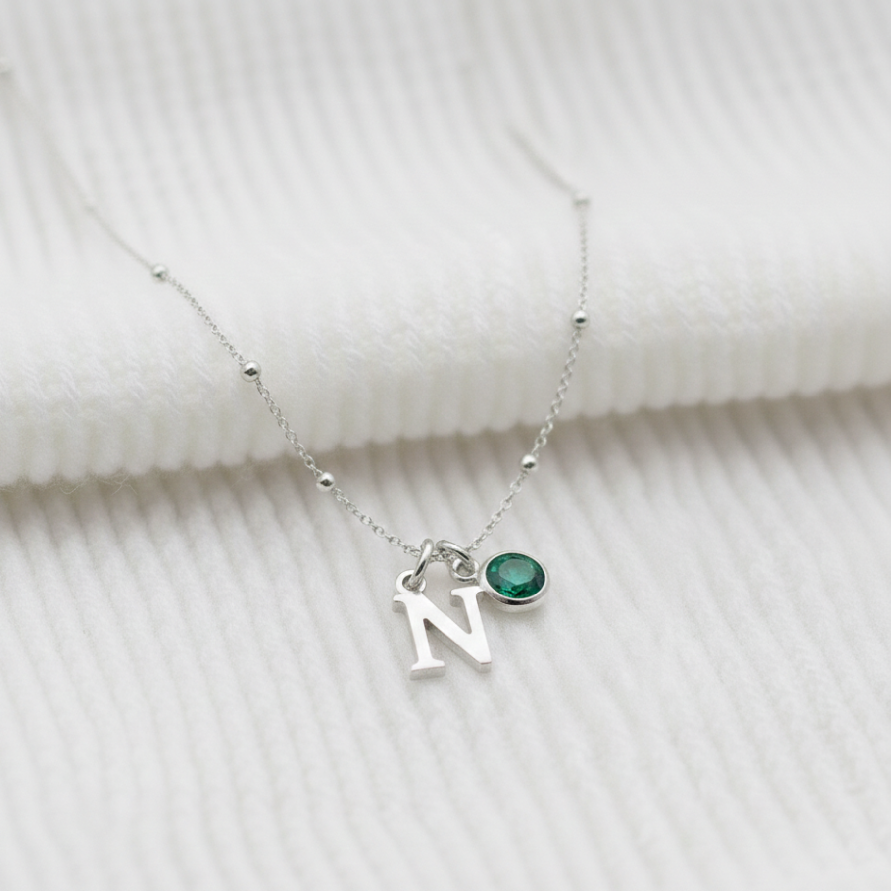 May Birthstone & Initial Charm Necklace