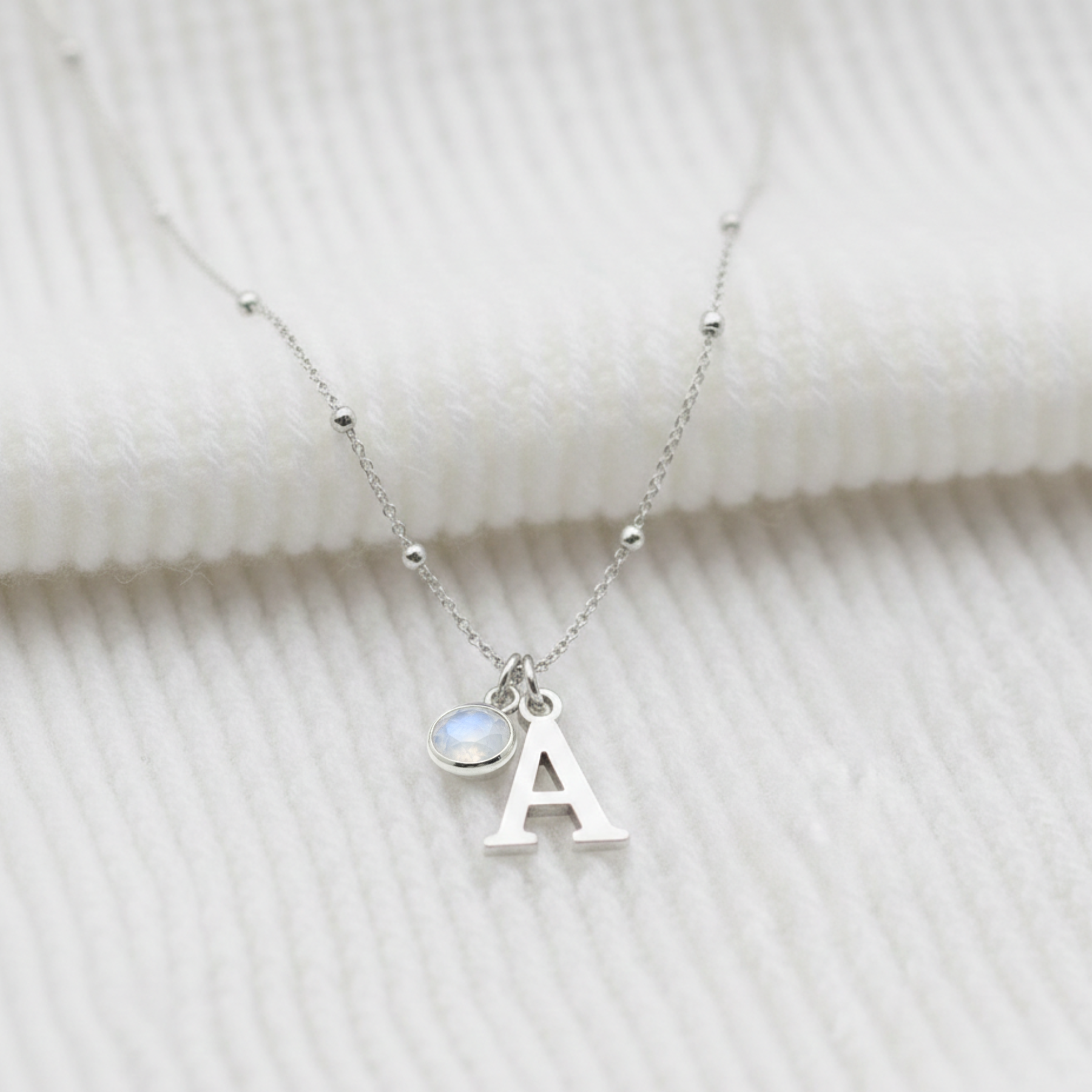 Initial Letter & Birthstone Charm Necklace