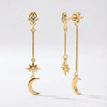 Karita Moon & Star Double Chain Earrings | 18k Gold Plated