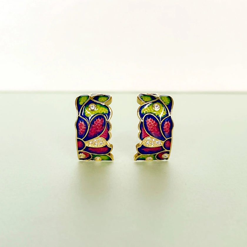 Dahlia Green Enamel Earrings