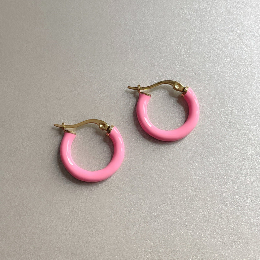 Orecchini a cerchio rosa placcati oro 18k Anais Luxe