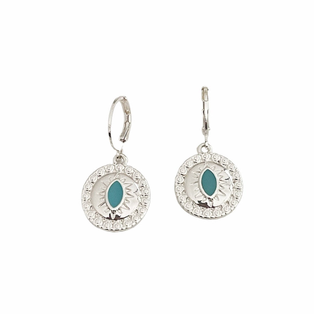 Yasmin Silver Lucky Evil Eye Charm Huggies