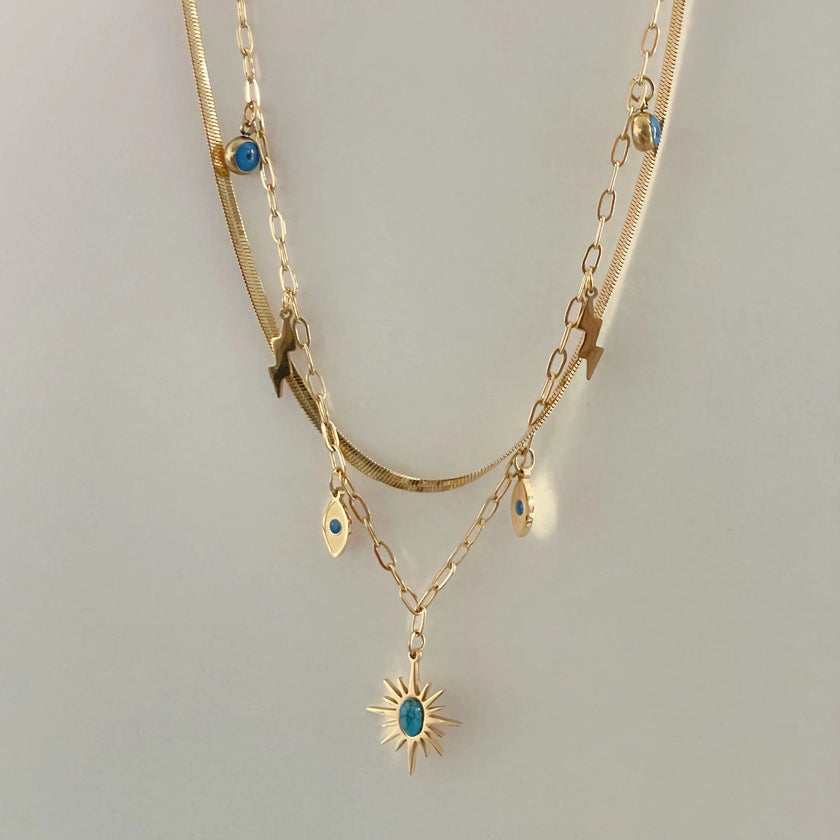 Collana Cleopatra a doppio strato con ciondoli placcata in oro 18k