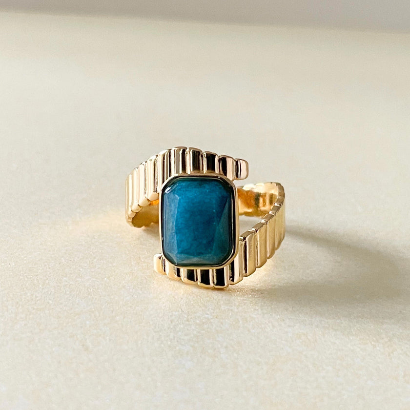 Anello Deco Riva Luxe in apatite placcato oro 18k