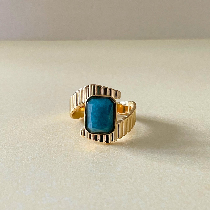 Anello Deco Riva Luxe in apatite placcato oro 18k