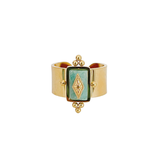 Luna Wide Band Irregular Turquoise Crystal Ring