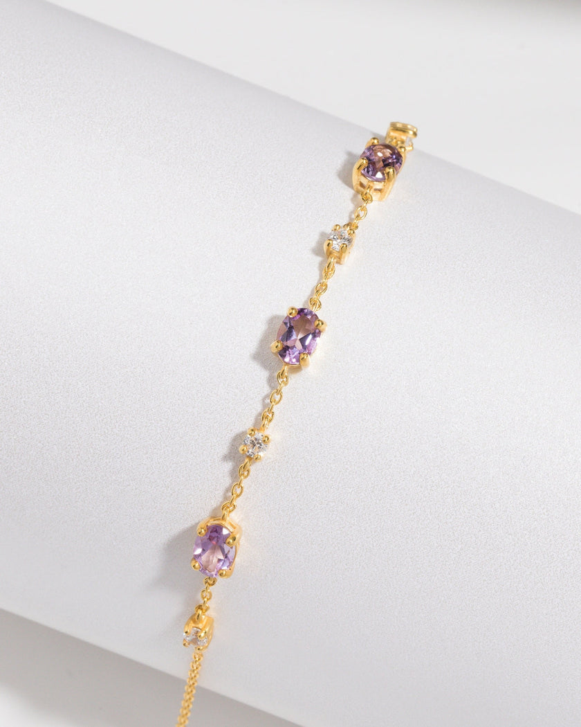 Amethyst Bracelet and Earrings Set in 18k Gold Vermeil
