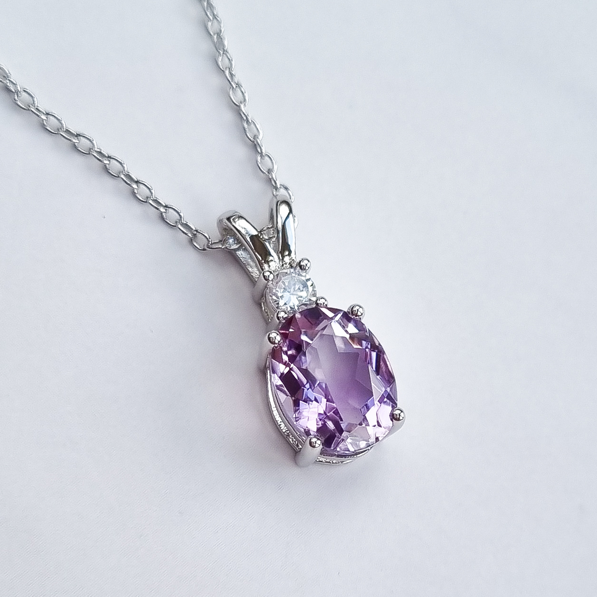 Lavender Amethyst Pendant Necklace in Sterling Silver