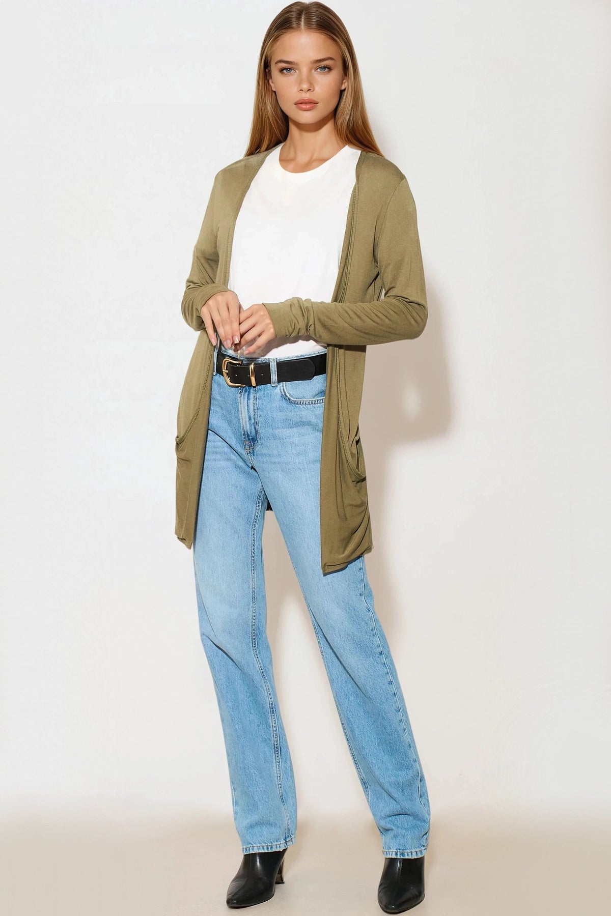 Khaki Boyfriend Cardigan with Pockets
