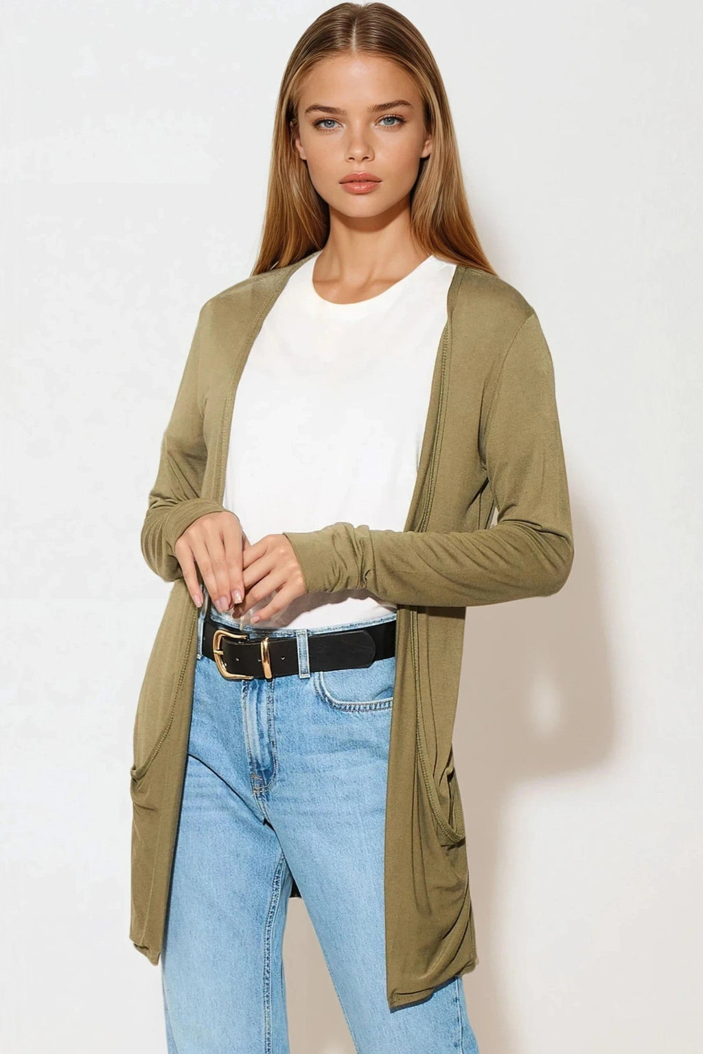 Khaki Boyfriend Cardigan with Pockets
