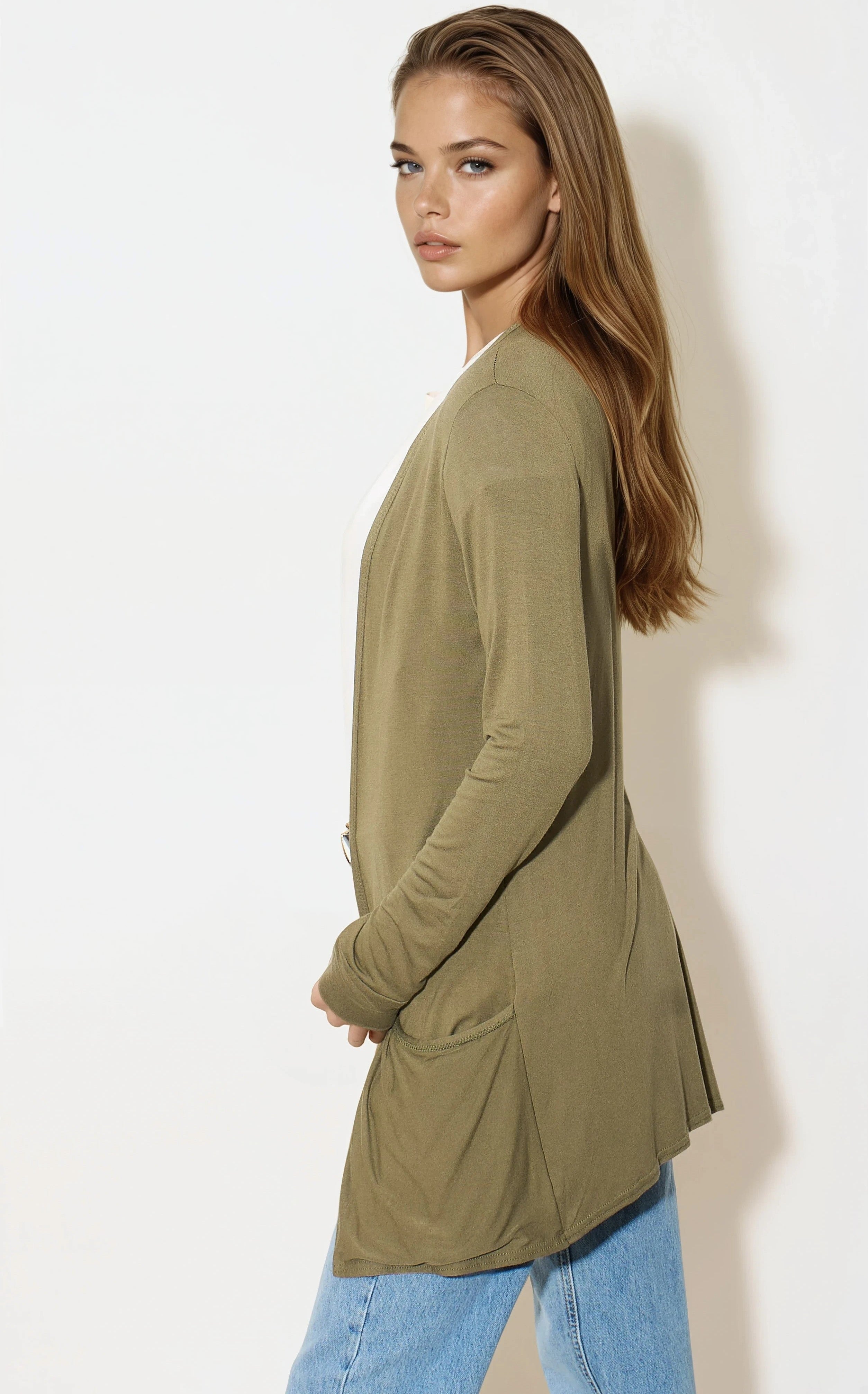 Khaki Boyfriend Cardigan with Pockets