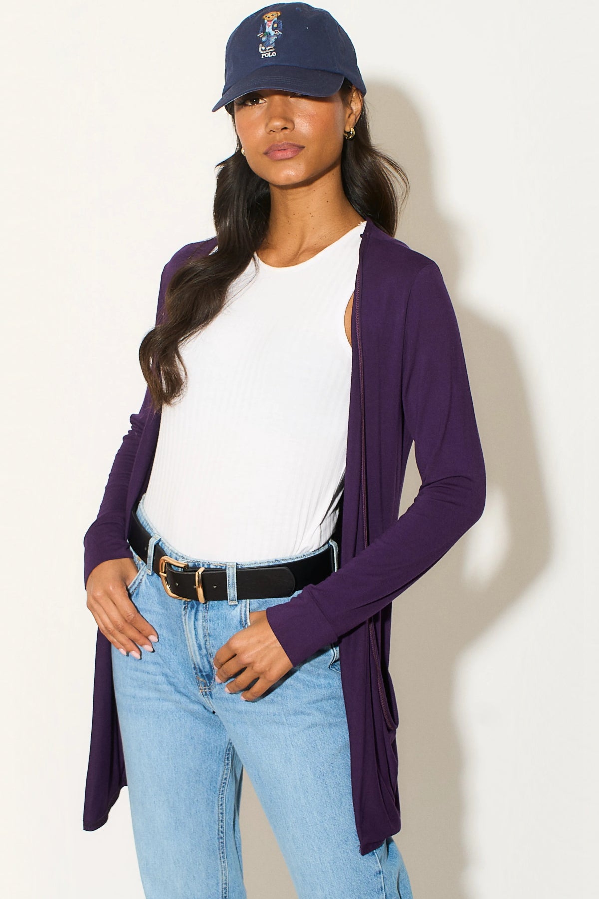 Cardigan oversize viola con tasche