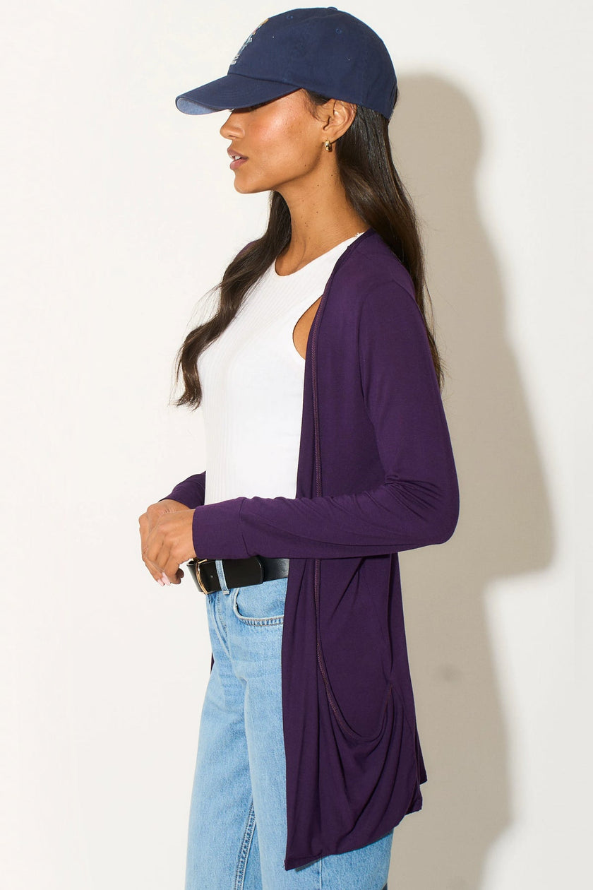 Cardigan oversize viola con tasche