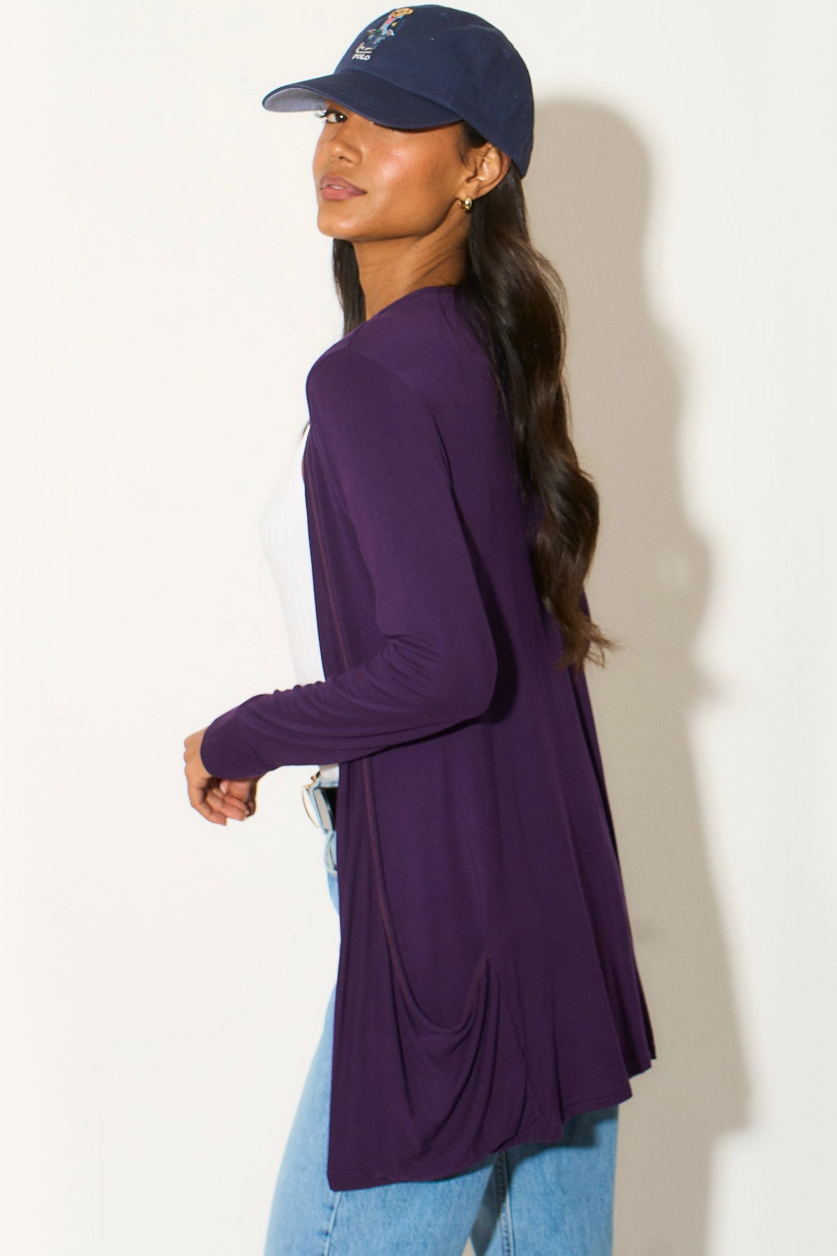 Cardigan oversize viola con tasche