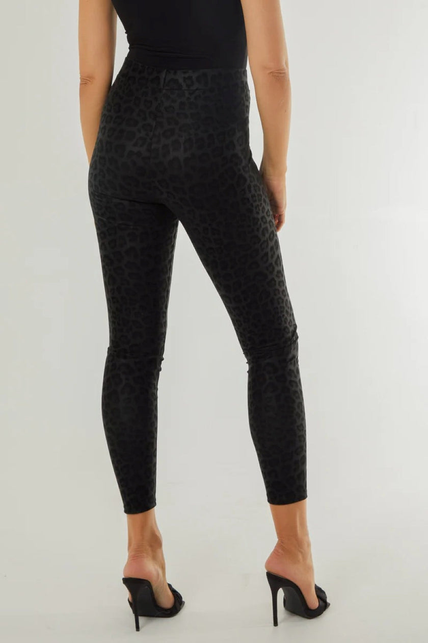 Black Leopard Print Leather Look Leggings