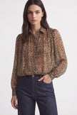 Leopard Print Long Sleeve Puffball Blouse