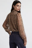 Leopard Print Long Sleeve Puffball Blouse