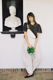 Frances Linen Cropped Blouse with Embroidered Trims  - Chocolate