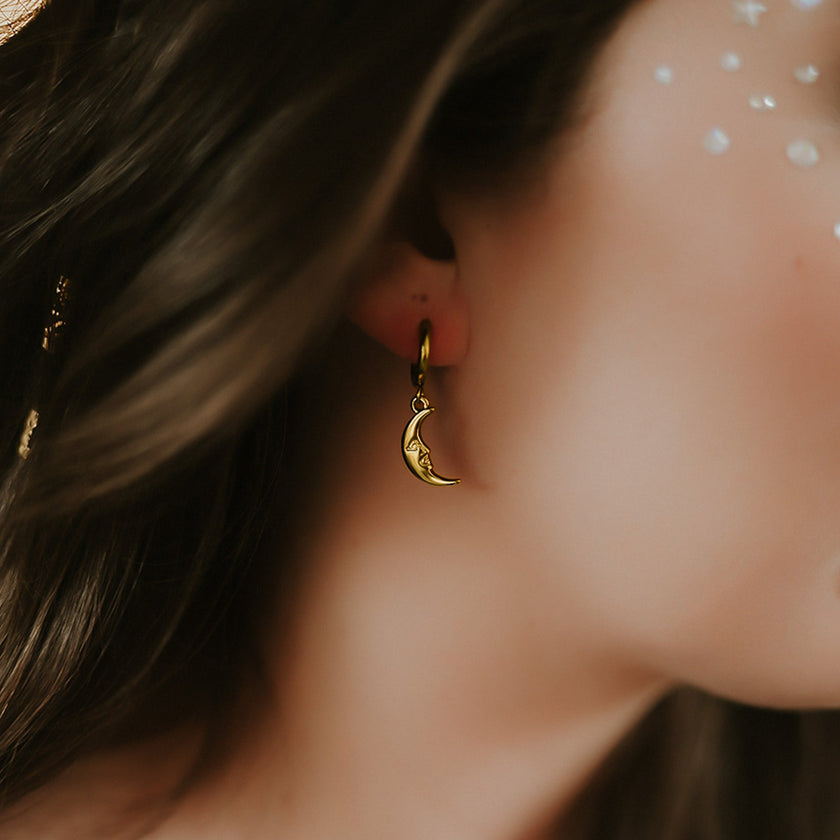 Gold Man in the Moon Hoop Earrings