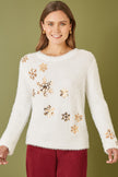 Yumi Ivory Sequin Snowflake Fluffy Jumper