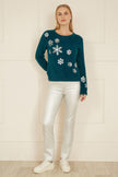 Yumi Teal Sequin Sneeuwvlok Pluizige Trui