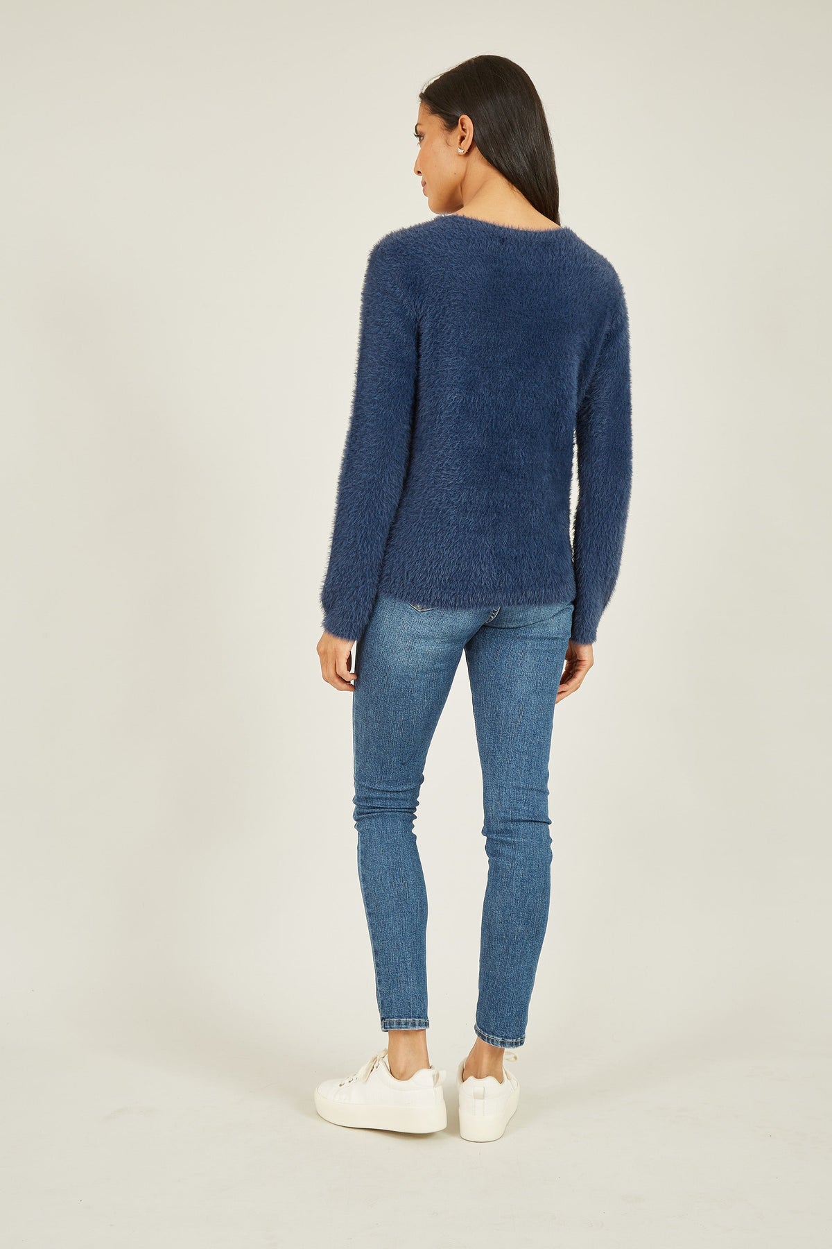 Yumi Navy Sequin Snowflake Fluffy Jumper