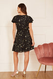Mela Black Foil Star Print Wrap Skater Dress