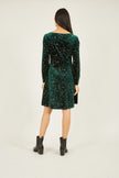 Yumi Green Star Foil Print Long Sleeve Skater Dress