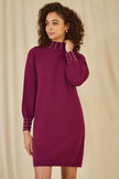Yumi Plum Pearl Detail Knitted Relaxed Jumper Dress