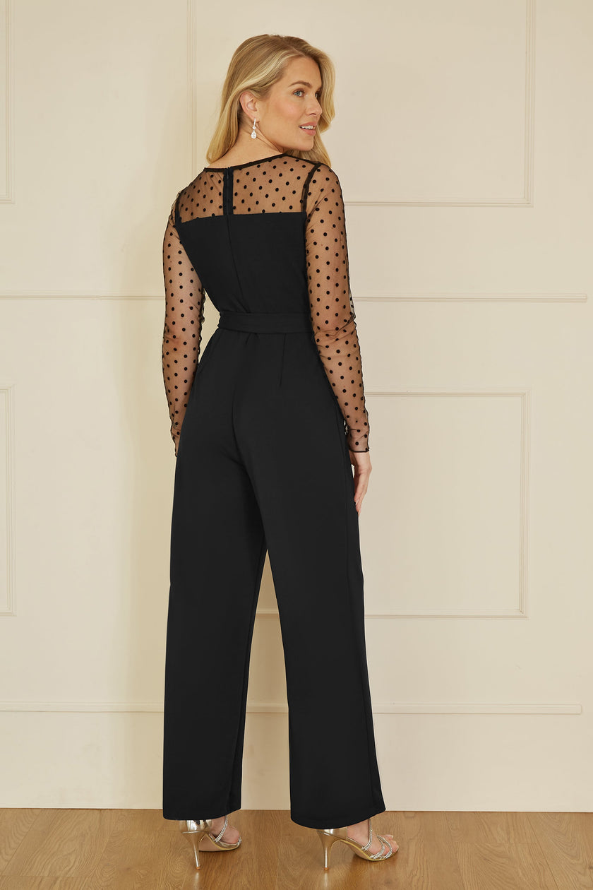 Yumi Black Spot Mesh Stretch Jumpsuit